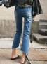 Blue Casual Solid Asymmetric Jeans